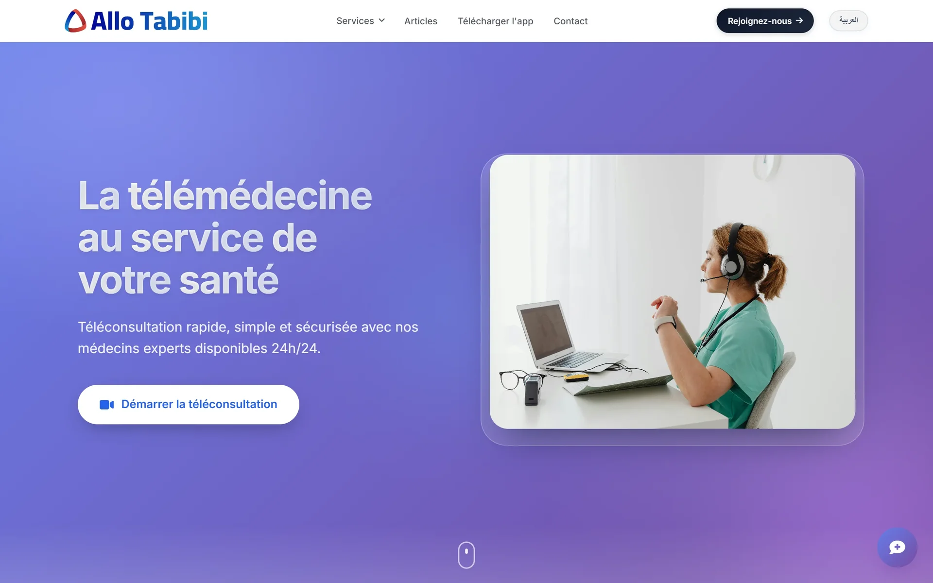 La page d'accueil actuelle d'allotabibi.dz : la télémédecine au service de votre santé
